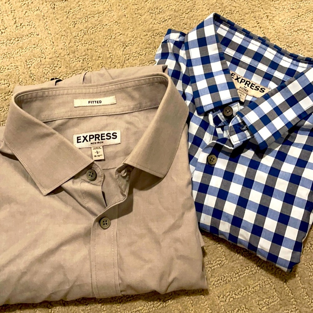 2 men Express Fitted dress shirts size L
